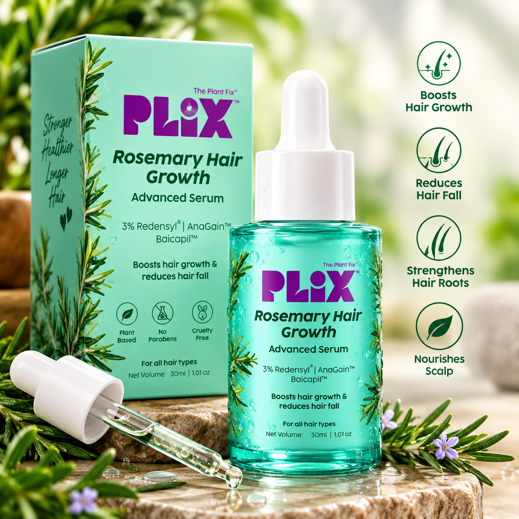 Plix Rosemary Hair Growth Advanced Serum (30 ml) | 3% Redensyl, 3% AnaGain & 3% Baicapil | Supports new hair growth & Helps strengthen Hair roots | Dermatologically tested | For Men & Women